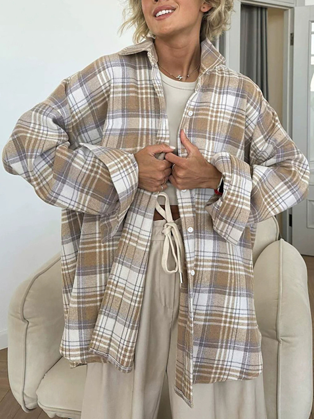 ZARA Wool Plaid Overshirt for Women Loose Retro Fall Winter Versatile
